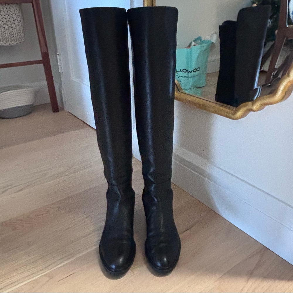 Stuart Weitzman 5050 Black Nappa Leather Boots Size US 8
